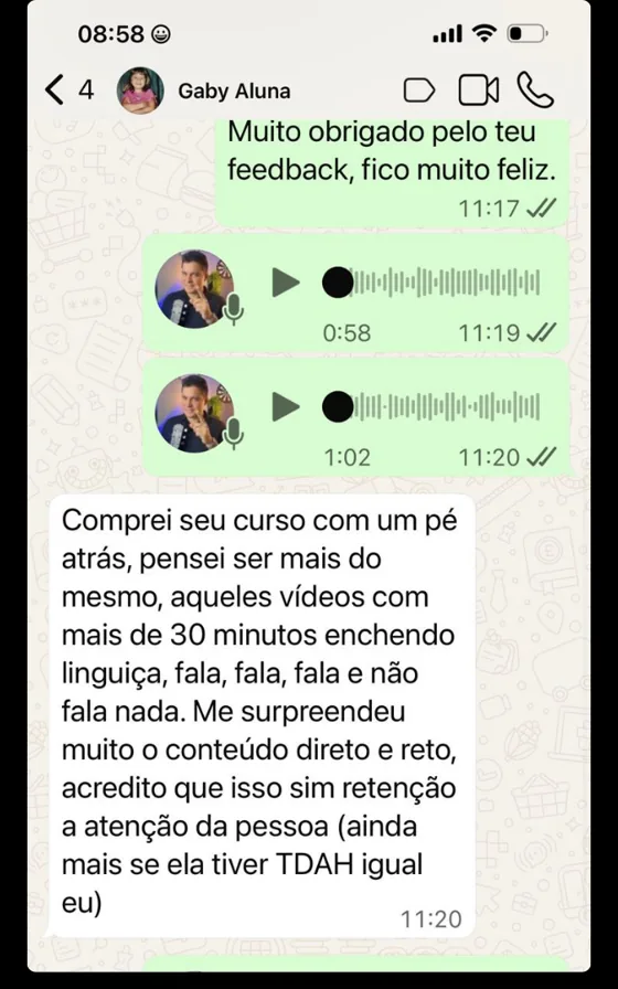 Print: depoimento da aluna Gaby